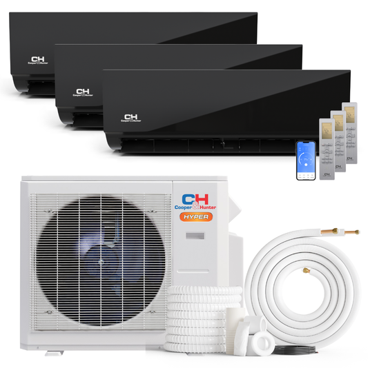 Cooper&Hunter Hyper Olivia Midnight 3-Zone Ductless Mini Split AC & Heat Pump 28000 BTU (12K+12K+12K), Wall Mount Units, 230V