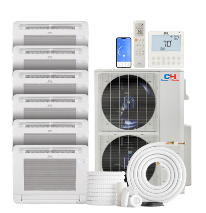 Cooper&Hunter 6-Zone Ductless Mini Split AC & Heat Pump 48000 BTU (9K+9K+9K+9K+9K+9K), Floor Console Units, 230V