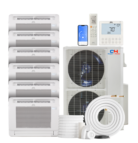 Cooper&Hunter 6-Zone Ductless Mini Split AC & Heat Pump 60000 BTU (9K+9K+9K+9K+9K+9K), Floor Console Units, 230V