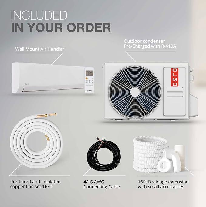 OLMO Alpic Eco Series 12,000 BTU 115V Single Zone Wall Mount Air Conditioner and Heat Pump Mini Split R410A | 115V
