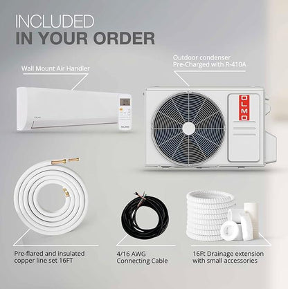 OLMO Alpic Eco Series 12,000 BTU 115V Single Zone Wall Mount Air Conditioner and Heat Pump Mini Split R410A | 115V
