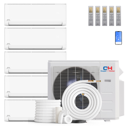 Cooper&Hunter Olivia 5-Zone Ductless Mini Split AC & Heat Pump 36000 BTU (6K+6K+9K+9K+18K), Wall Mount Units, 230V