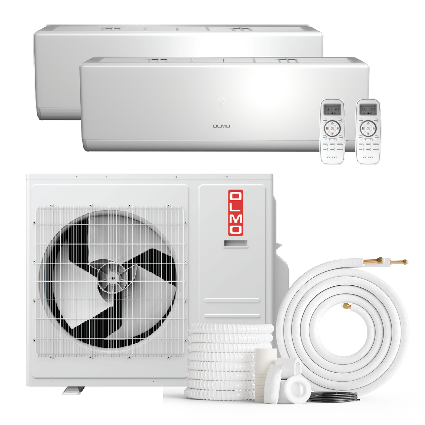 Olmo Sierra 2-Zone Ductless Mini Split AC & Heat Pump 27000 BTU (12K+18K), Wall Mount Units, 230V
