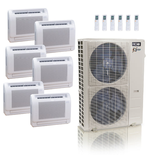 ACIQ Extreme Series 6-Zone Ductless Mini Split AC & Heat Pump 48000 BTU (9K+9K+9K+12K+12K+12K), Floor Console Units, 230V