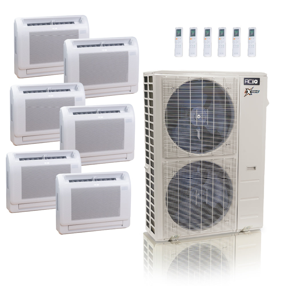 ACIQ Extreme Series 6-Zone Ductless Mini Split AC & Heat Pump 48000 BTU (9K+9K+12K+12K+12K+12K), Floor Console Units, 230V