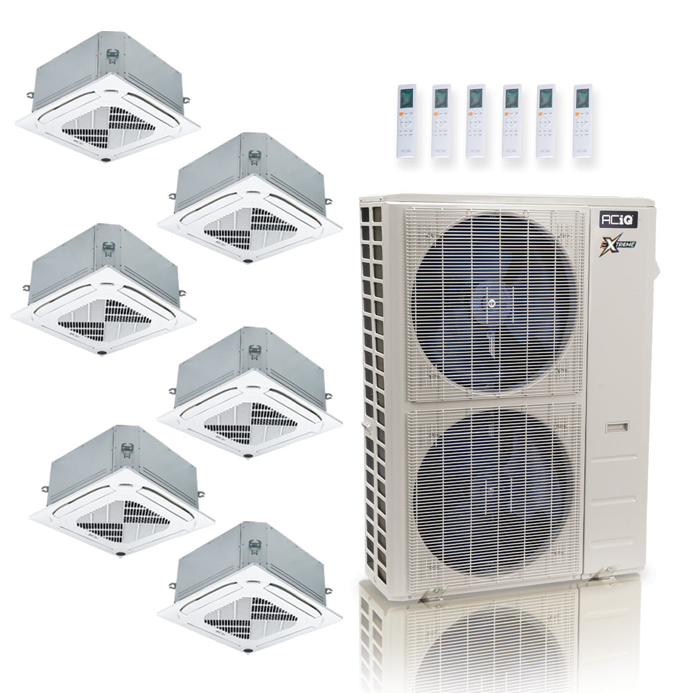 ACIQ Extreme Series 6-Zone Ductless Mini Split AC & Heat Pump 48000 BTU (9K+9K+9K+9K+9K+9K), Ceiling Cassettes Units, 230V