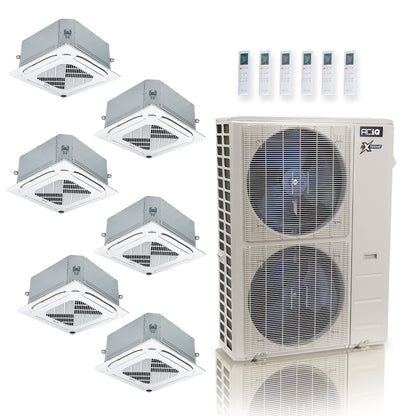 ACIQ Extreme Series 6-Zone Ductless Mini Split AC & Heat Pump 48000 BTU (9K+9K+9K+9K+9K+24K), Ceiling Cassettes Units, 230V