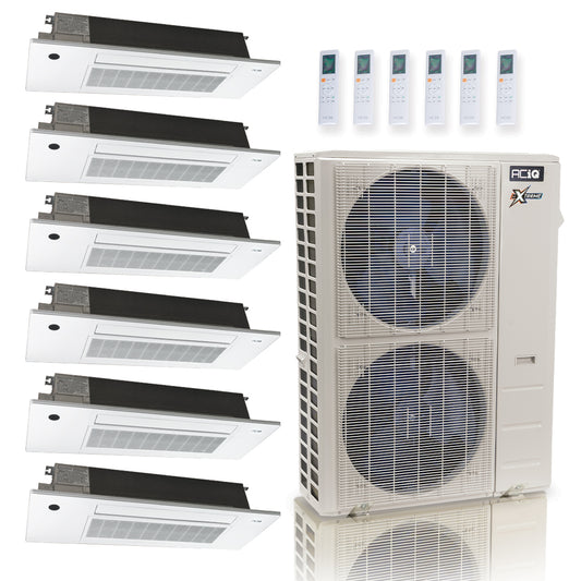 ACIQ Extreme Series 6-Zone Ductless Mini Split AC & Heat Pump 48000 BTU (6K+9K+12K+12K+12K+18K), One Way Ceiling Cassette Units, 230V