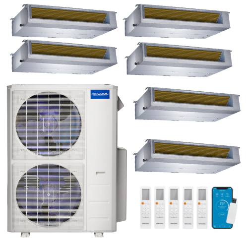 MRCOOL Olympus 4th Generation 6-Zone Ducted Mini Split AC & Heat Pump 48000 BTU (9K+9K+9K+9K+9K+9K), Slim Duct Units, 230V
