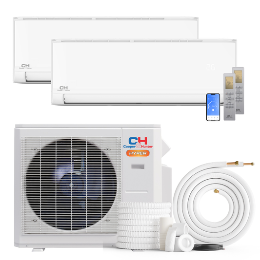 Cooper&Hunter Hyper Olivia 2-Zone Ductless Mini Split AC & Heat Pump 28000 BTU (12K+12K), Wall Mount Units, 230V