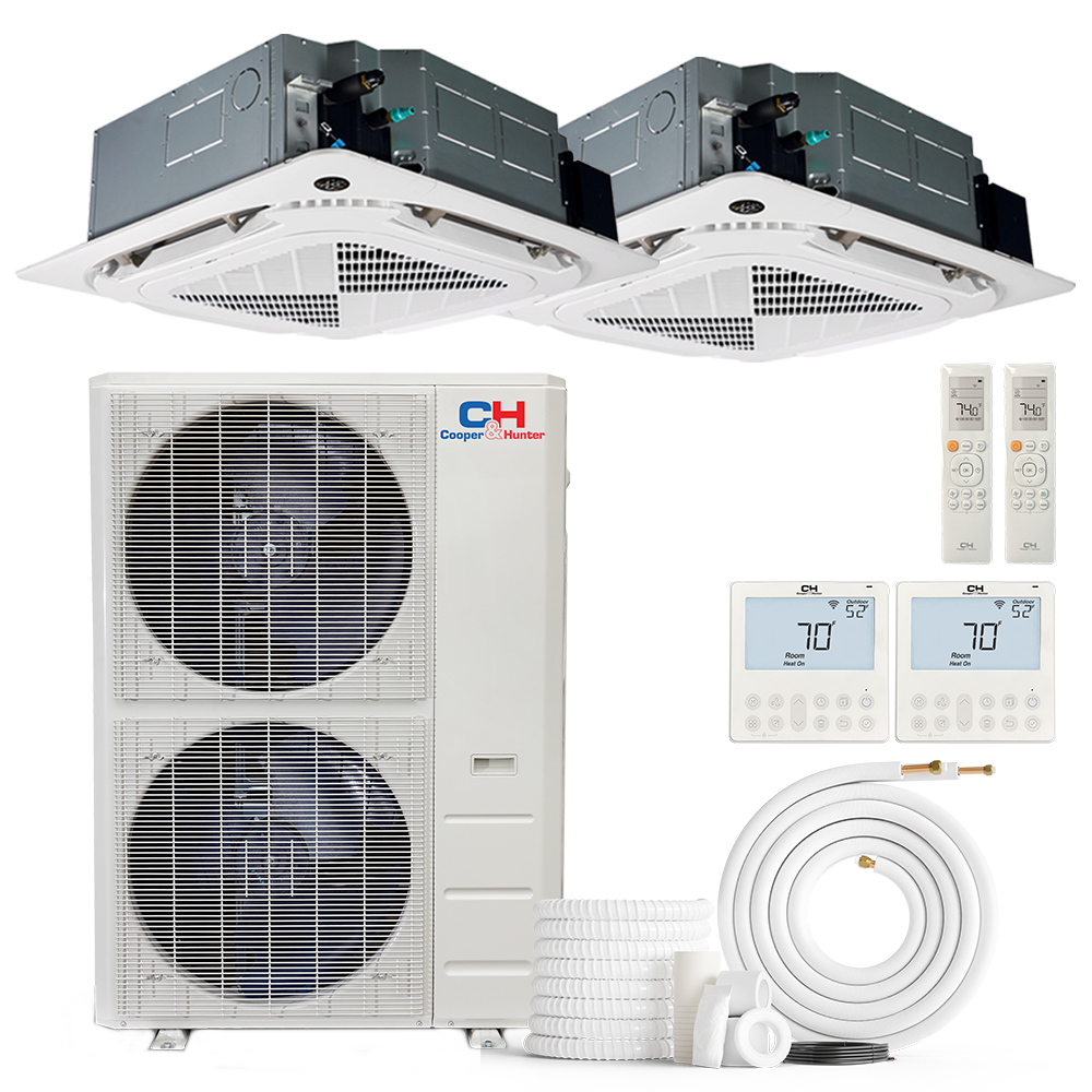 Cooper&Hunter 2-Zone Ductless Mini Split AC & Heat Pump 60000 BTU (12K+24K), Ceiling Cassettes Units, 230V