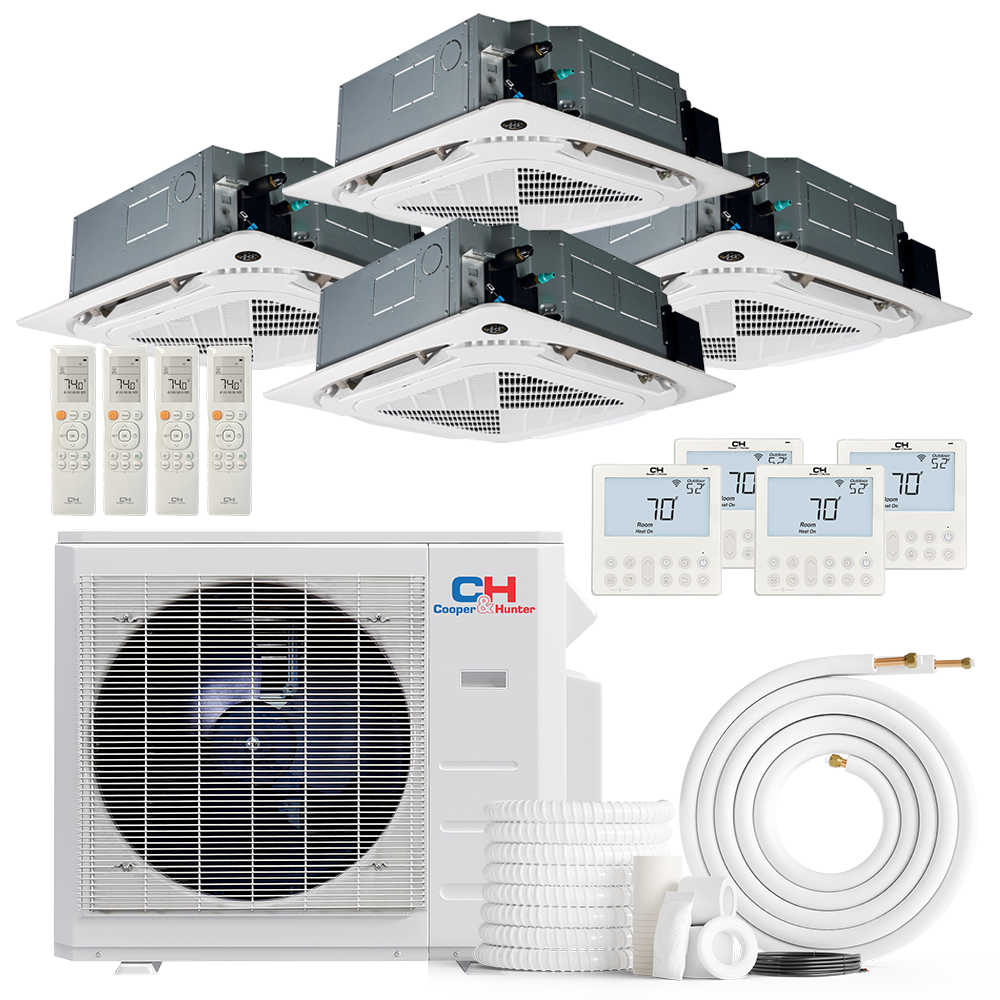 Cooper&Hunter 4-Zone Ductless Mini Split AC & Heat Pump 36000 BTU (9K+12K+12K+12K), Ceiling Cassettes Units, 230V