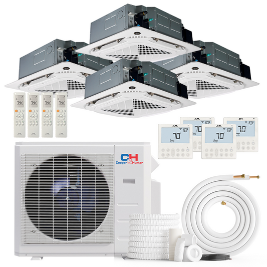 Cooper&Hunter 4-Zone Ductless Mini Split AC & Heat Pump 36000 BTU (9K+12K+12K+12K), Ceiling Cassettes Units, 230V