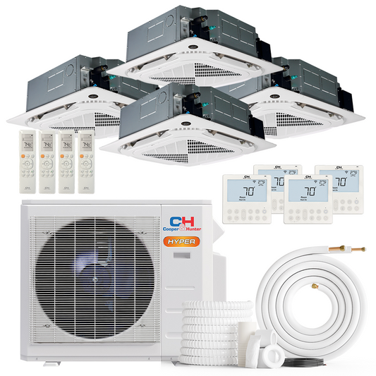 Cooper&Hunter Hyper 4-Zone Ductless Mini Split AC & Heat Pump 28000 BTU (9K+9K+9K+9K), Ceiling Cassettes Units, 230V