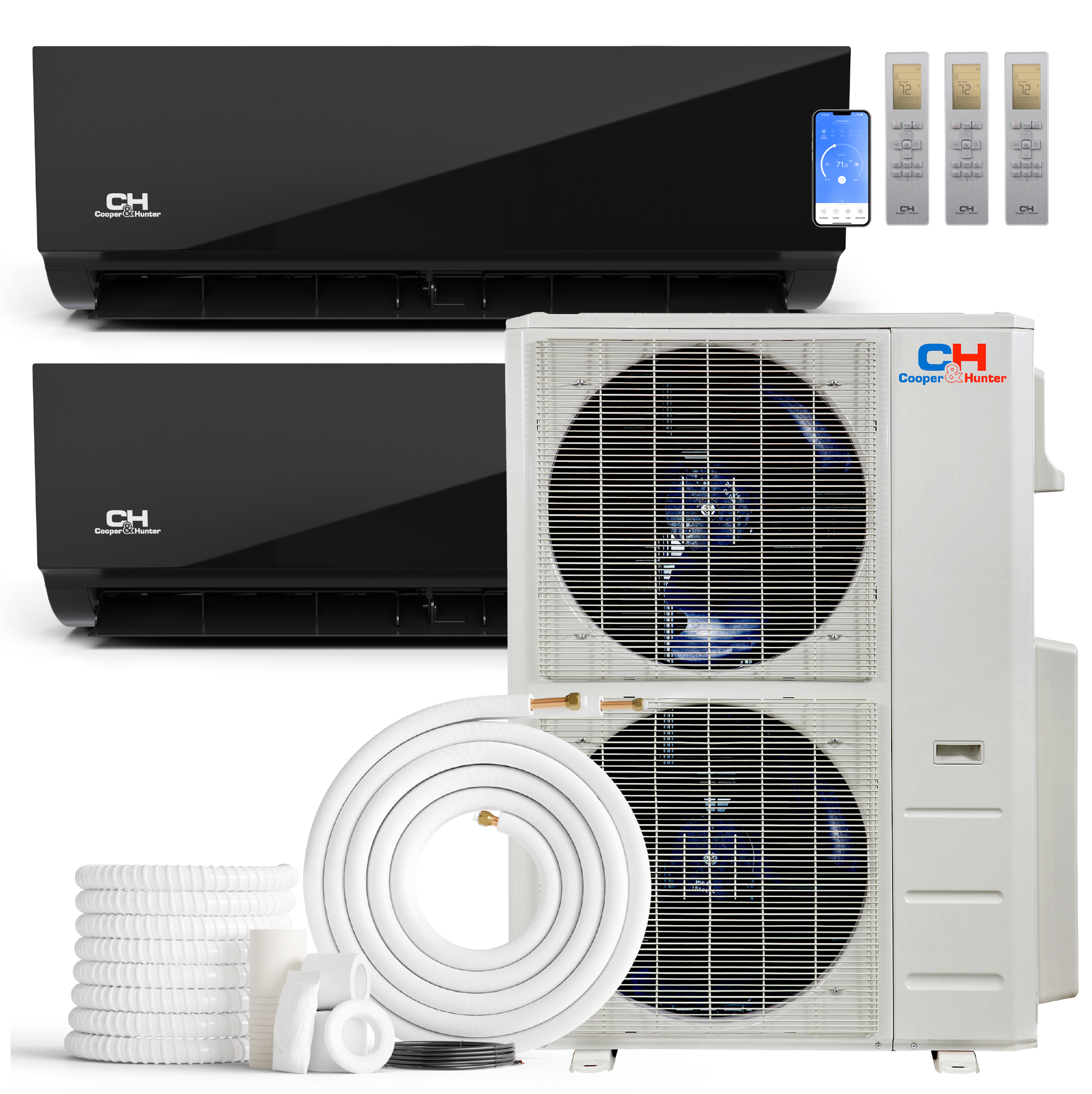 Cooper&Hunter Olivia Midnight 2-Zone Ductless Mini Split AC & Heat Pump 48000 BTU (12K+24K), Wall Mount Units, 230V