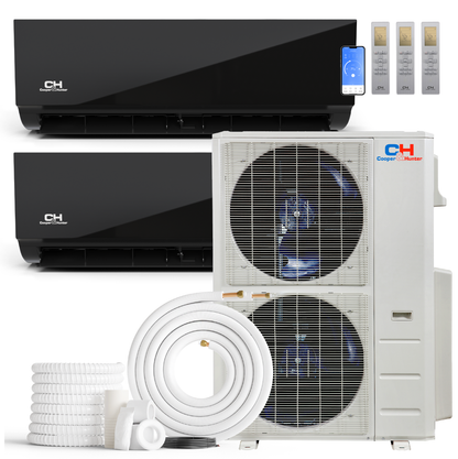 Cooper&Hunter Olivia Midnight 2-Zone Ductless Mini Split AC & Heat Pump 48000 BTU (18K+18K), Wall Mount Units, 230V