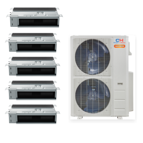 Cooper&Hunter Hyper 5-Zone Ducted Mini Split AC & Heat Pump 55000 BTU (9K+9K+9K+9K+9K), Slim Duct Units, 230V - R410A