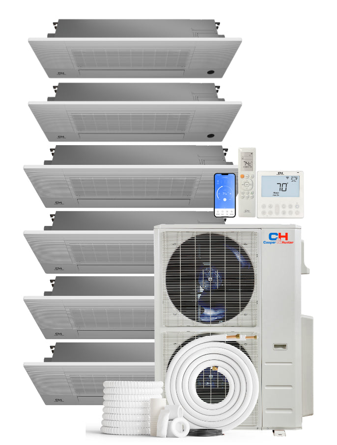 Cooper&Hunter 6-Zone Ductless Mini Split AC & Heat Pump 48000 BTU (6K+9K+9K+9K+9K+12K), One-Way Ceiling Cassettes Units, 230V