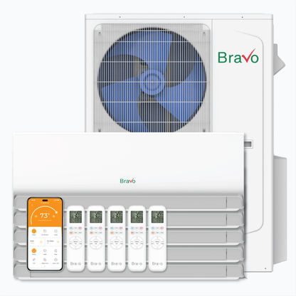 Bravo Milano 5-Zone Ductless Mini Split AC & Heat Pump -- 42000 BTU (3.5 Ton), Wall Mount Units (7K+7K+7K+18K+18K) BTU, Inverter Technology, 230V, Heating & Cooling