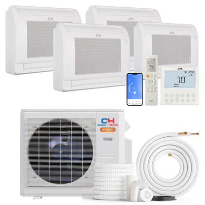 Cooper&Hunter Hyper 4-Zone Ductless Mini Split AC & Heat Pump 28000 BTU (9K+9K+12K+18K), Floor Console Units, 230V
