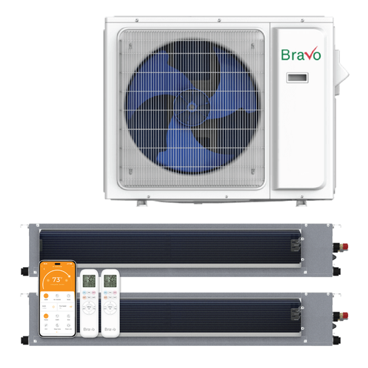 Bravo 2-Zone Ducted Mini Split AC & Heat Pump 30000 BTU (9K+12K), Slim Duct Units, 230V