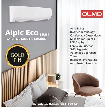 OLMO Alpic Eco Series 12,000 BTU 115V Single Zone Wall Mount Air Conditioner and Heat Pump Mini Split R410A | 115V