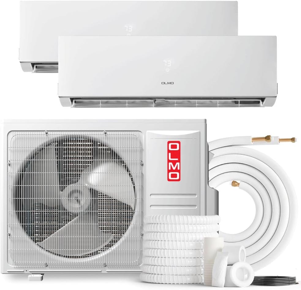 Olmo Sierra 2-Zone Ductless Mini Split AC & Heat Pump 18000 BTU (9K+12K), Wall Mount Units, 230V - R410A