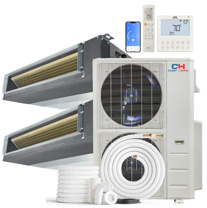 Cooper&Hunter 2-Zone Ducted Mini Split AC & Heat Pump 60000 BTU (12K+12K), Slim Duct Units, 230V