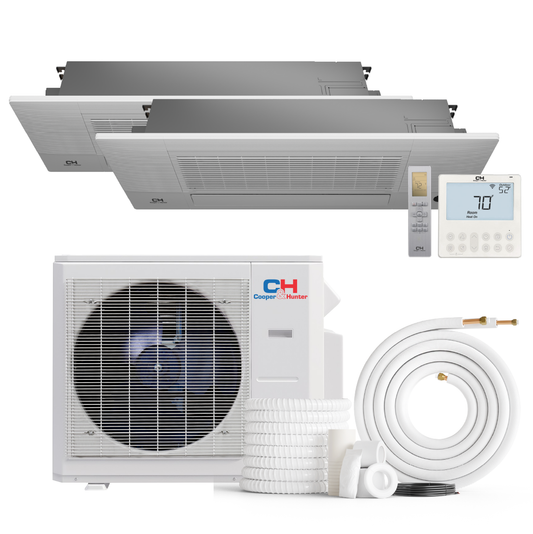 Cooper&Hunter 2-Zone Ductless Mini Split AC & Heat Pump 18000 BTU (6K+6K), One-Way Cassette Units, 230V - R410A