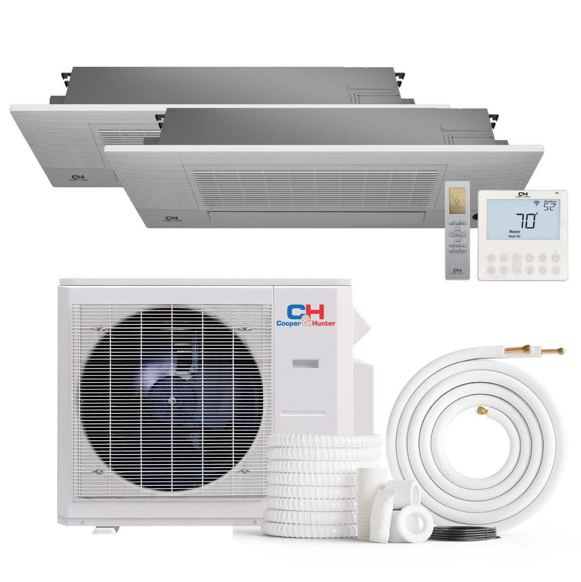 Cooper&Hunter 2-Zone Ductless Mini Split AC & Heat Pump 28000 BTU (18K+18K), One-Way Cassette Units, 230V - R410A