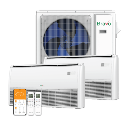 Bravo 2-Zone Ductless Mini Split AC & Heat Pump 18000 BTU (9K+9K), Universal Floor Ceiling Units, 230V