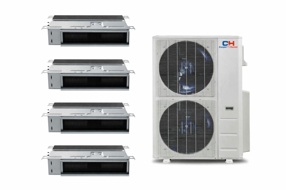 Cooper&Hunter 4-Zone Ducted Mini Split AC & Heat Pump 55000 BTU (9K+9K+9K+24K), Slim Duct Units, 230V - R410A