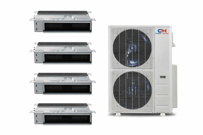 Cooper&Hunter 4-Zone Ducted Mini Split AC & Heat Pump 48000 BTU (9K+9K+9K+24K), Slim Duct Units, 230V - R410A