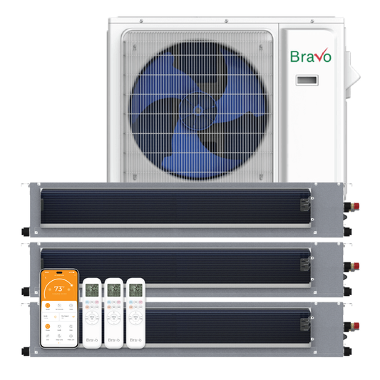 Bravo 3-Zone Ducted Mini Split AC & Heat Pump 36000 BTU (12K+12K+24K), Slim Duct Units, 230V