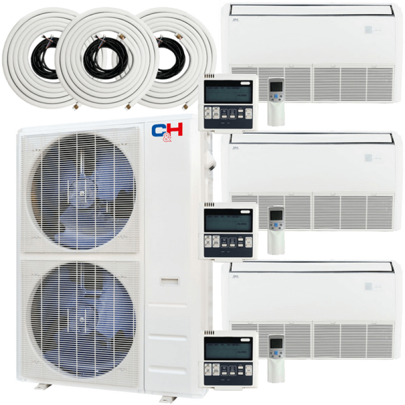 Cooper&Hunter 3-Zone Ductless Mini Split AC & Heat Pump 55000 BTU (18K+18K+18K), Universal/Floor Ceiling Units, 230V - R410A