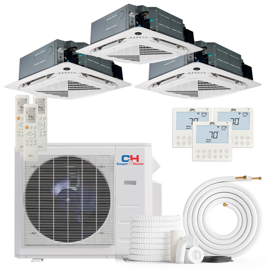 Cooper&Hunter 3-Zone Ductless Mini Split AC & Heat Pump 36000 BTU (12K+18K+18K), Ceiling Cassettes Units, 230V