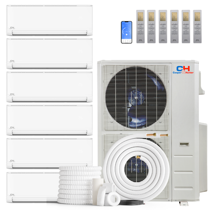 Cooper&Hunter Hyper Olivia 6-Zone Ductless Mini Split AC & Heat Pump 48000 BTU (6K+6K+6K+9K+9K+12K), Wall Mount Units, 230V
