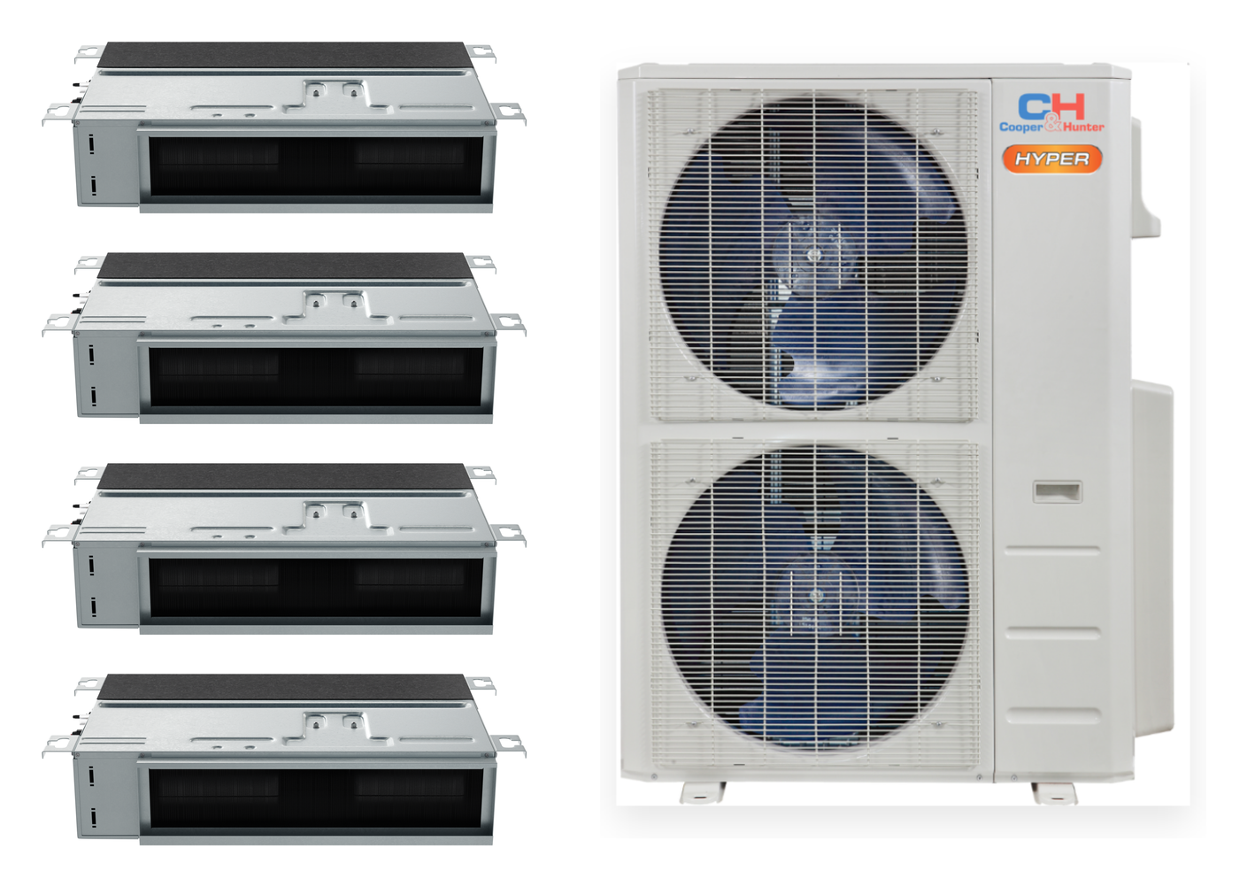 Cooper&Hunter Hyper 4-Zone Ducted Mini Split AC & Heat Pump 55000 BTU (9K+9K+24K+24K), Slim Duct Units, 230V - R410A