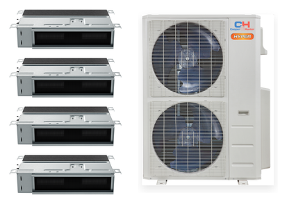 Cooper&Hunter Hyper 4-Zone Ducted Mini Split AC & Heat Pump 55000 BTU (9K+9K+24K+24K), Slim Duct Units, 230V - R410A