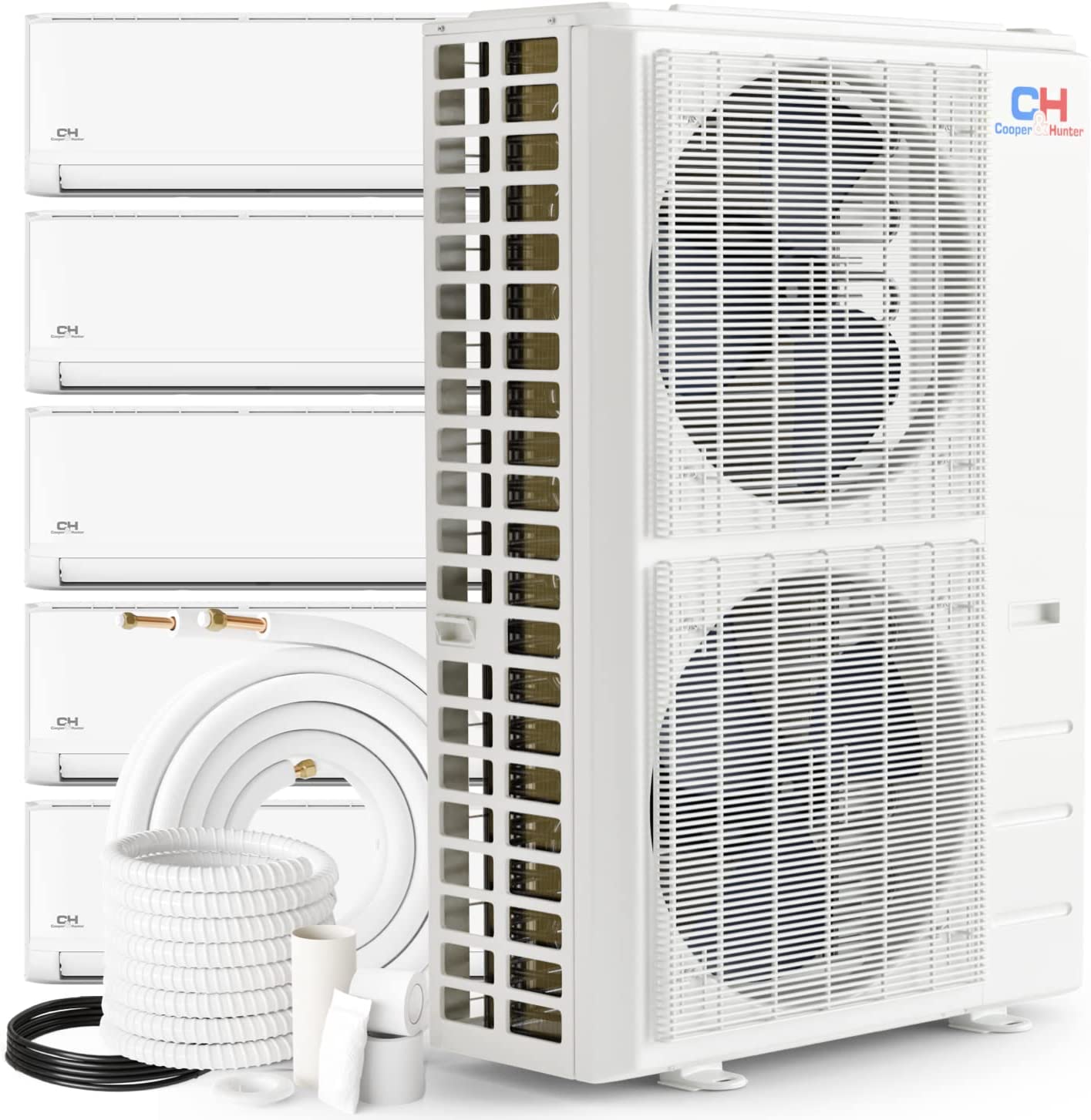 Cooper&Hunter Olivia 5-Zone Ductless Mini Split AC & Heat Pump 55000 BTU (9K+9K+9K+9K+36K), Wall Mount Units, 230V - R410A
