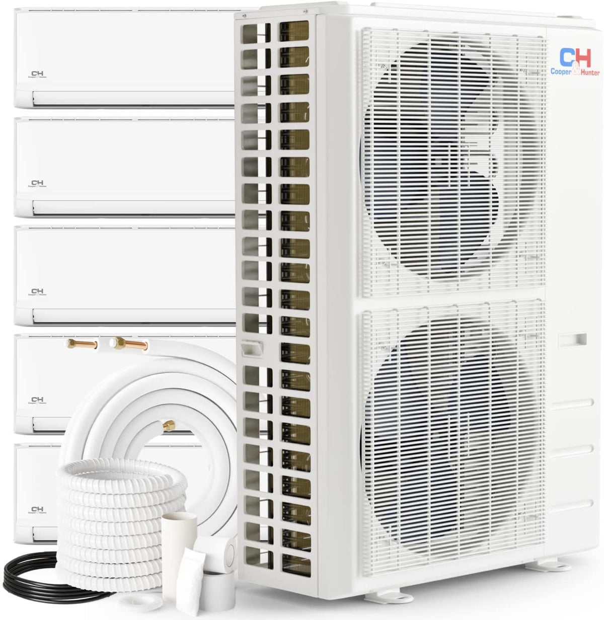 Cooper&Hunter Olivia 5-Zone Ductless Mini Split AC & Heat Pump 55000 BTU (9K+9K+9K+9K+12K), Wall Mount Units, 230V - R410A