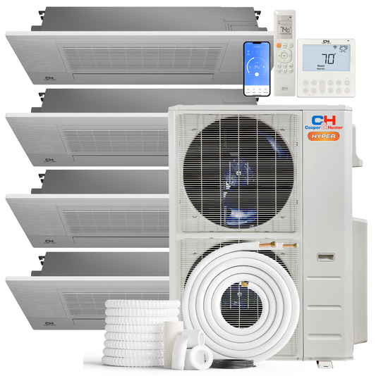 Cooper&Hunter Hyper 4-Zone Ductless Mini Split AC & Heat Pump 55000 BTU (6K+9K+12K+12K), One-Way Ceiling Cassettes Units, 230V