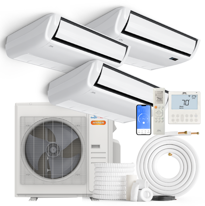 Cooper&Hunter Hyper 3-Zone Ductless Mini Split AC & Heat Pump 36000 BTU (18K+18K+18K), Universal Floor/Ceiling Units, 230V