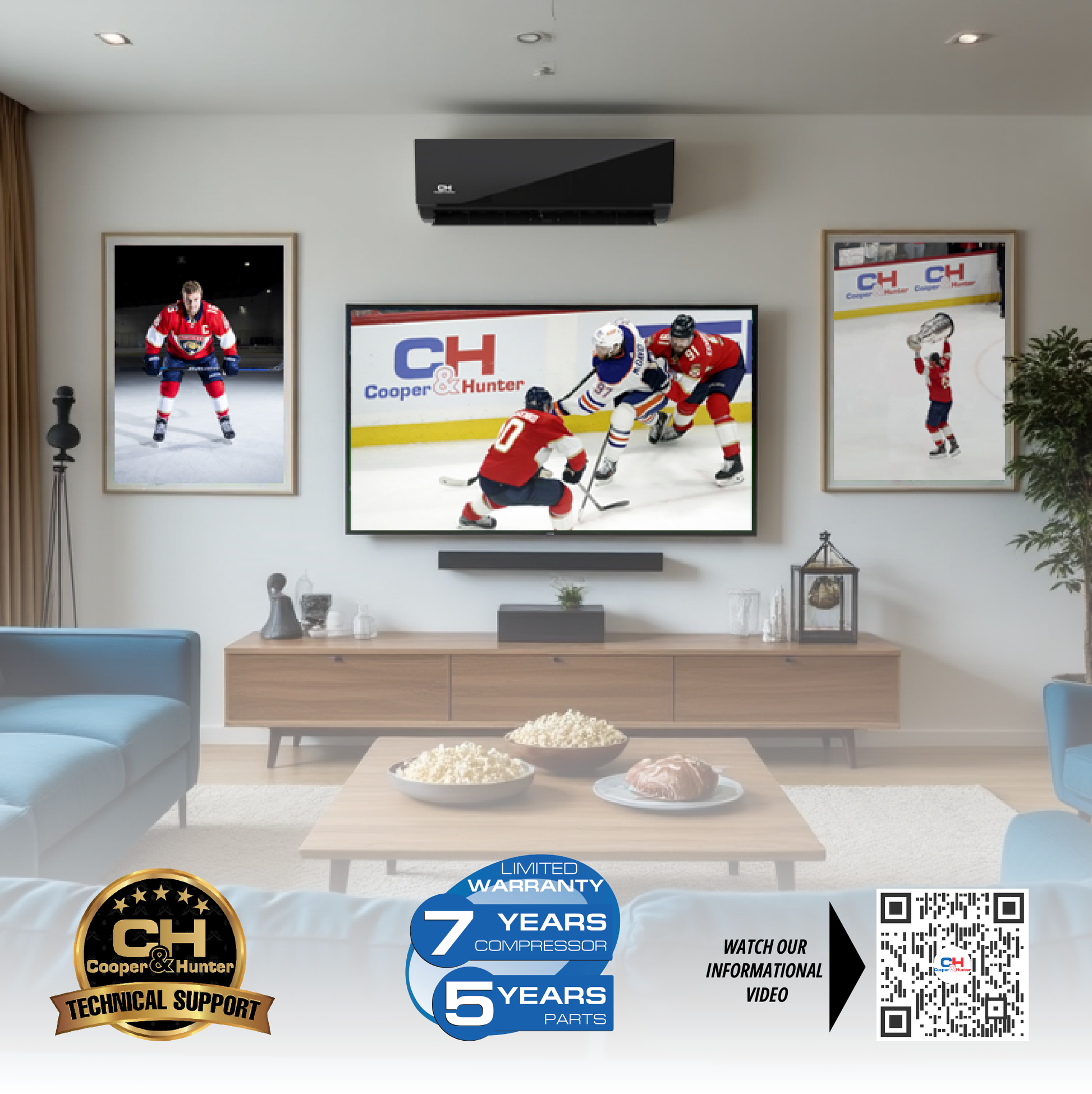 Cooper&Hunter Olivia Midnight 6-Zone Ductless Mini Split AC & Heat Pump 60000 BTU (9K+9K+9K+12K+12K+18K), Wall Mount Units, 230V