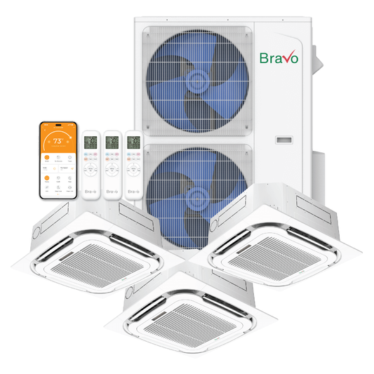 Bravo 3-Zone Ductless Mini Split AC & Heat Pump 42000 BTU (18K+18K+24K), Ceiling Cassettes Units, 230V