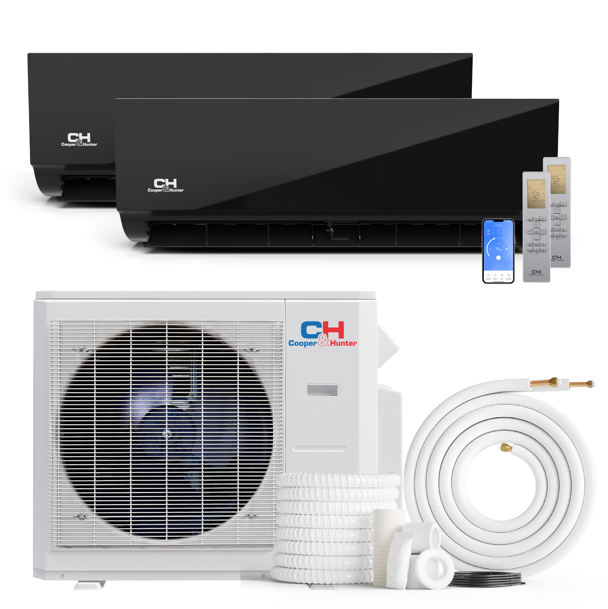 Cooper&Hunter Olivia Midnight 2-Zone Ductless Mini Split AC & Heat Pump 36000 BTU (12K+18K), Wall Mount Units, 230V
