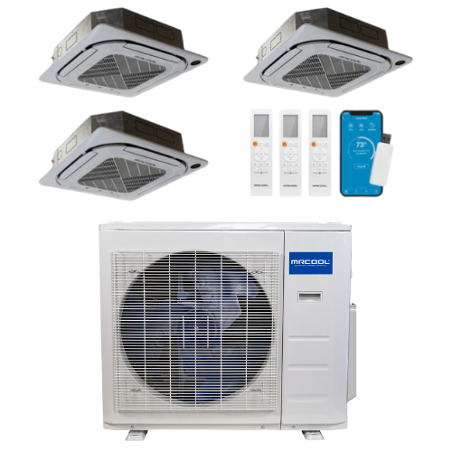 MRCOOL Olympus 4th Generation 3-Zone Ductless Mini Split AC & Heat Pump 27000 BTU (9K+9K+18K), Ceiling Cassette Units, 230V
