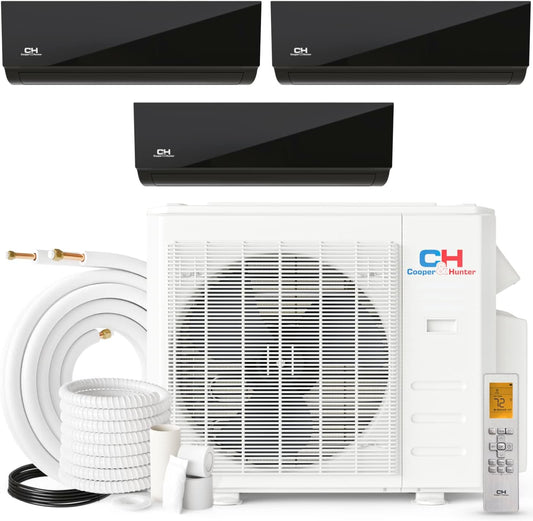 Cooper&Hunter Olivia Midnight 3-Zone Ductless Mini Split AC & Heat Pump 28000 BTU (6K+6K+9K), Wall Mount Units, 230V - R410A
