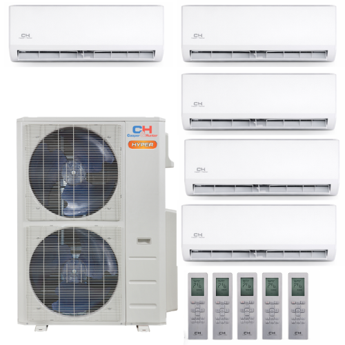Cooper&Hunter Hyper Olivia 5-Zone Ductless Mini Split AC & Heat Pump 55000 BTU (9K+9K+12K+12K+24K), Wall Mount Units, 230V - R410A
