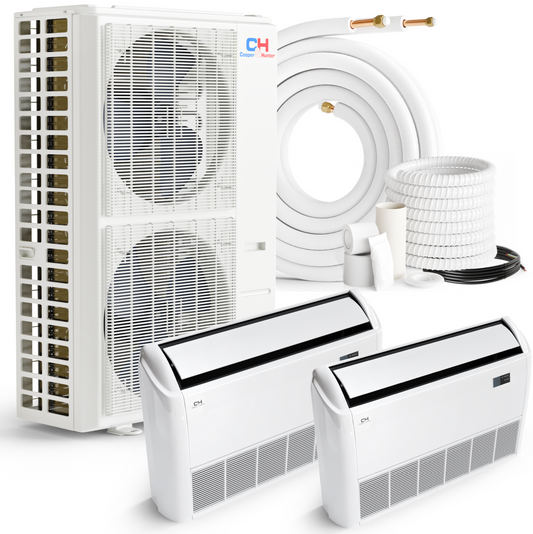 Cooper&Hunter 2-Zone Ductless Mini Split AC & Heat Pump 48000 BTU (18K+18K), Universal/Floor Ceiling Units, 230V - R410A